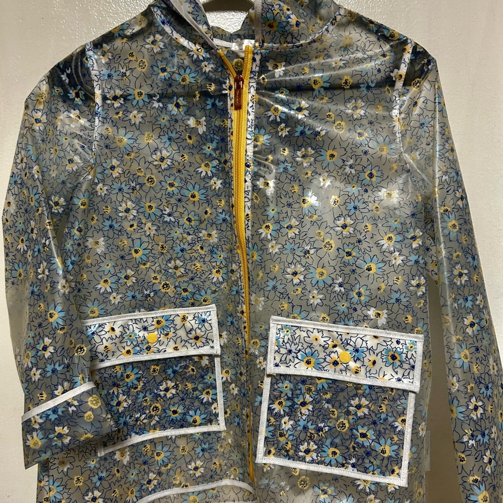 Tahari Girl Floral Transparent Raincoat with Yellow Zipper